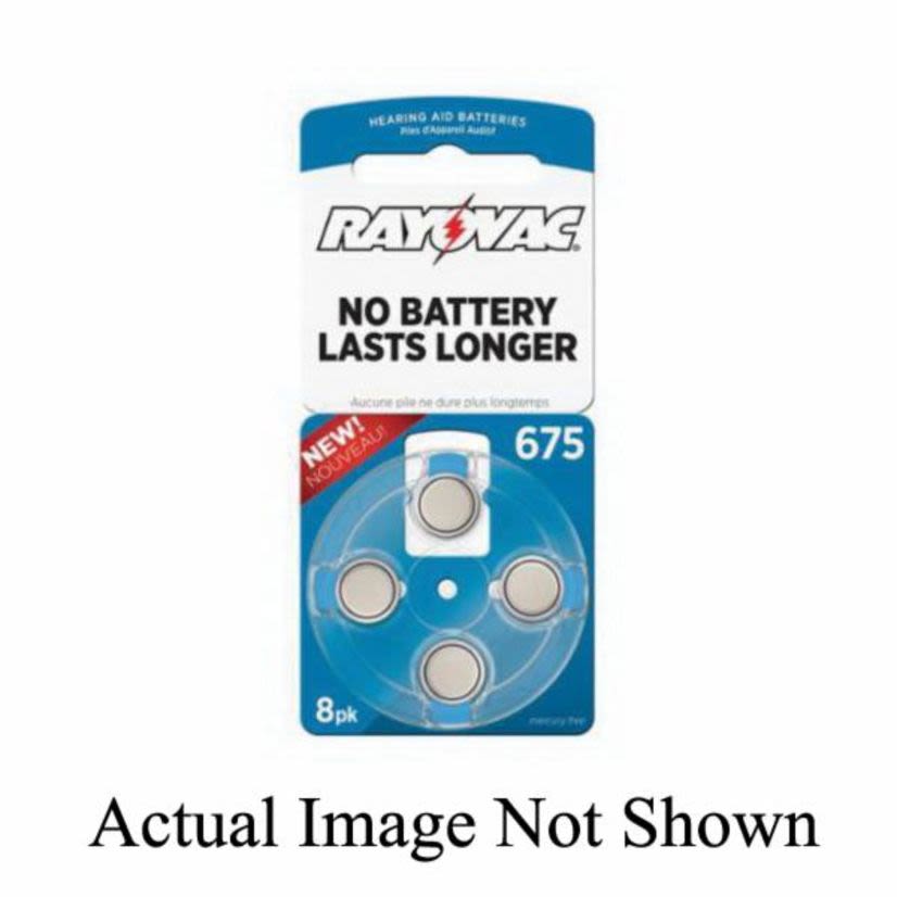 Spectrum Brands Rayovac® L675ZA-8ZM Hearing Aid Battery, Zinc Air, 1.45 VDC V Nominal, 650 mAh Nominal, 675
